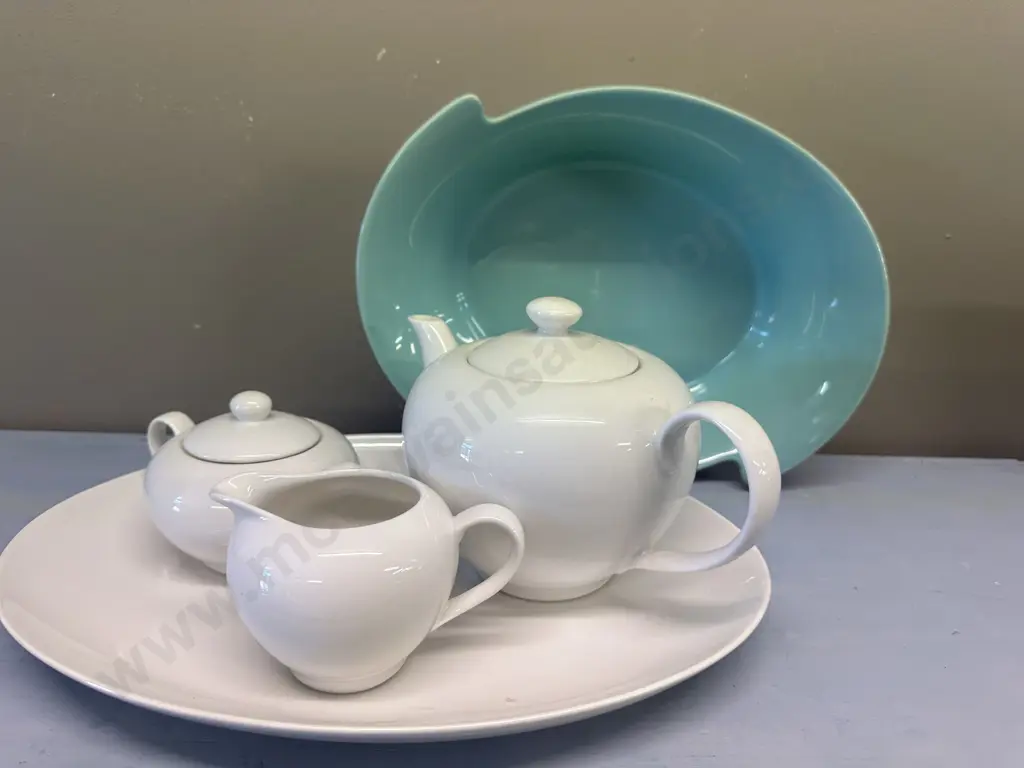 Mason & Cash Form Bowl, Levene Teapot, Sugar Bowl, Creamer & Platter Image 1++