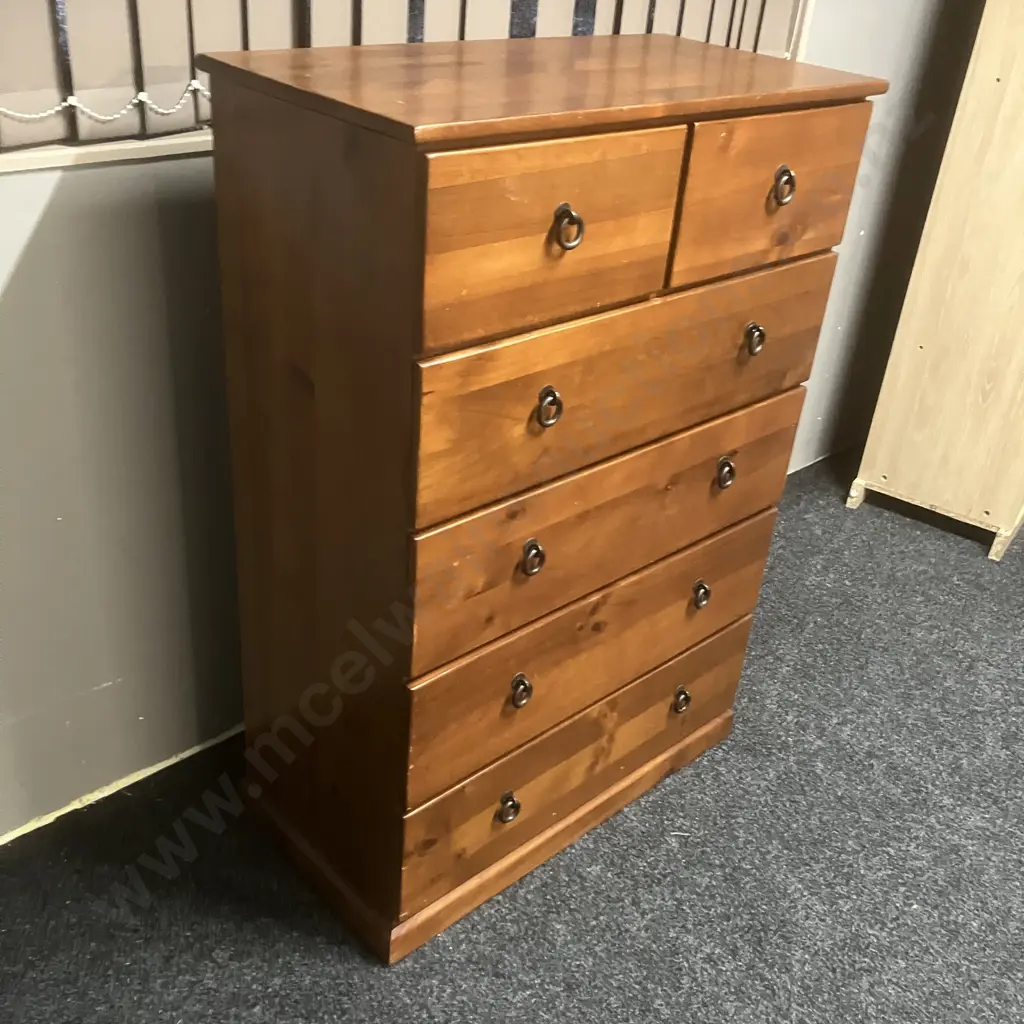 6 Drawer Wooden Tallboy With Black Metal Ring Handles. H115 W80 D40cm Image 1++