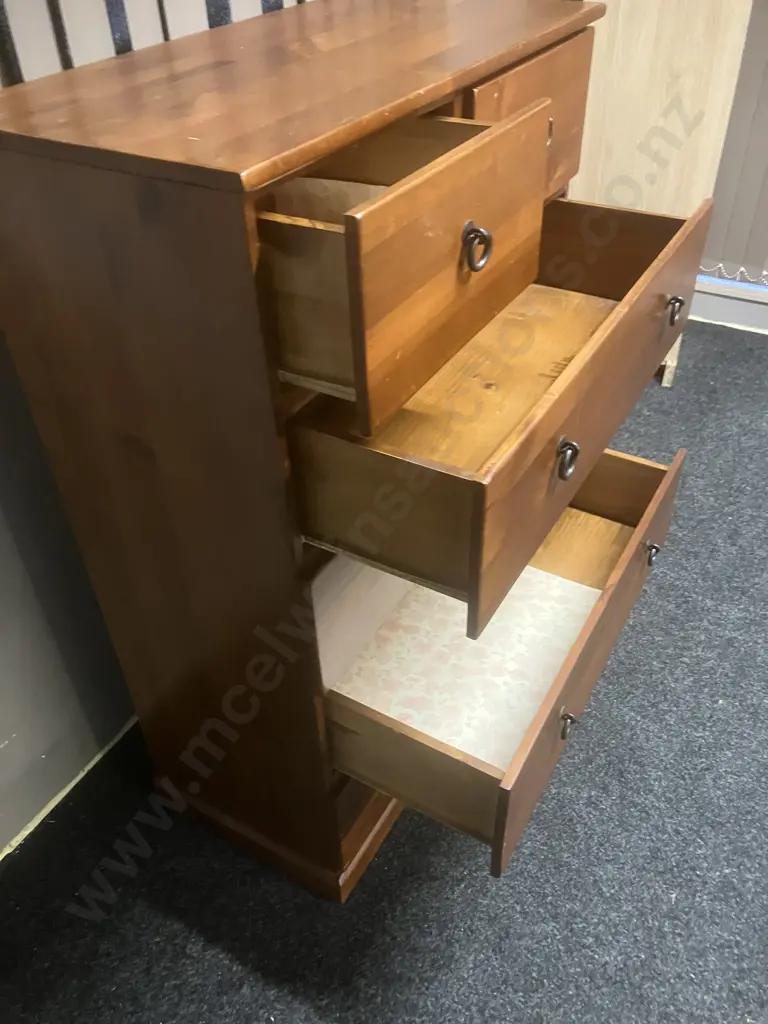 6 Drawer Wooden Tallboy With Black Metal Ring Handles. H115 W80 D40cm Image 1++