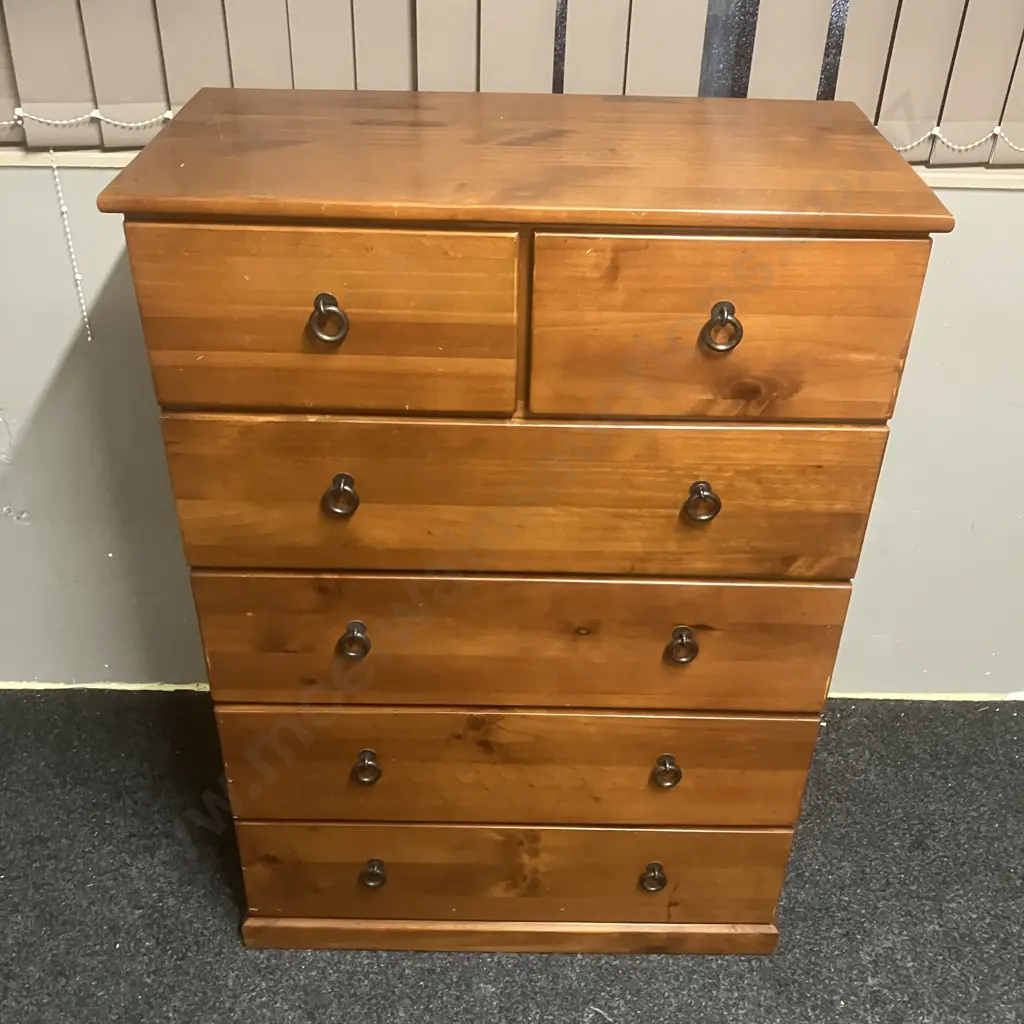 6 Drawer Wooden Tallboy With Black Metal Ring Handles. H115 W80 D40cm Image 1++