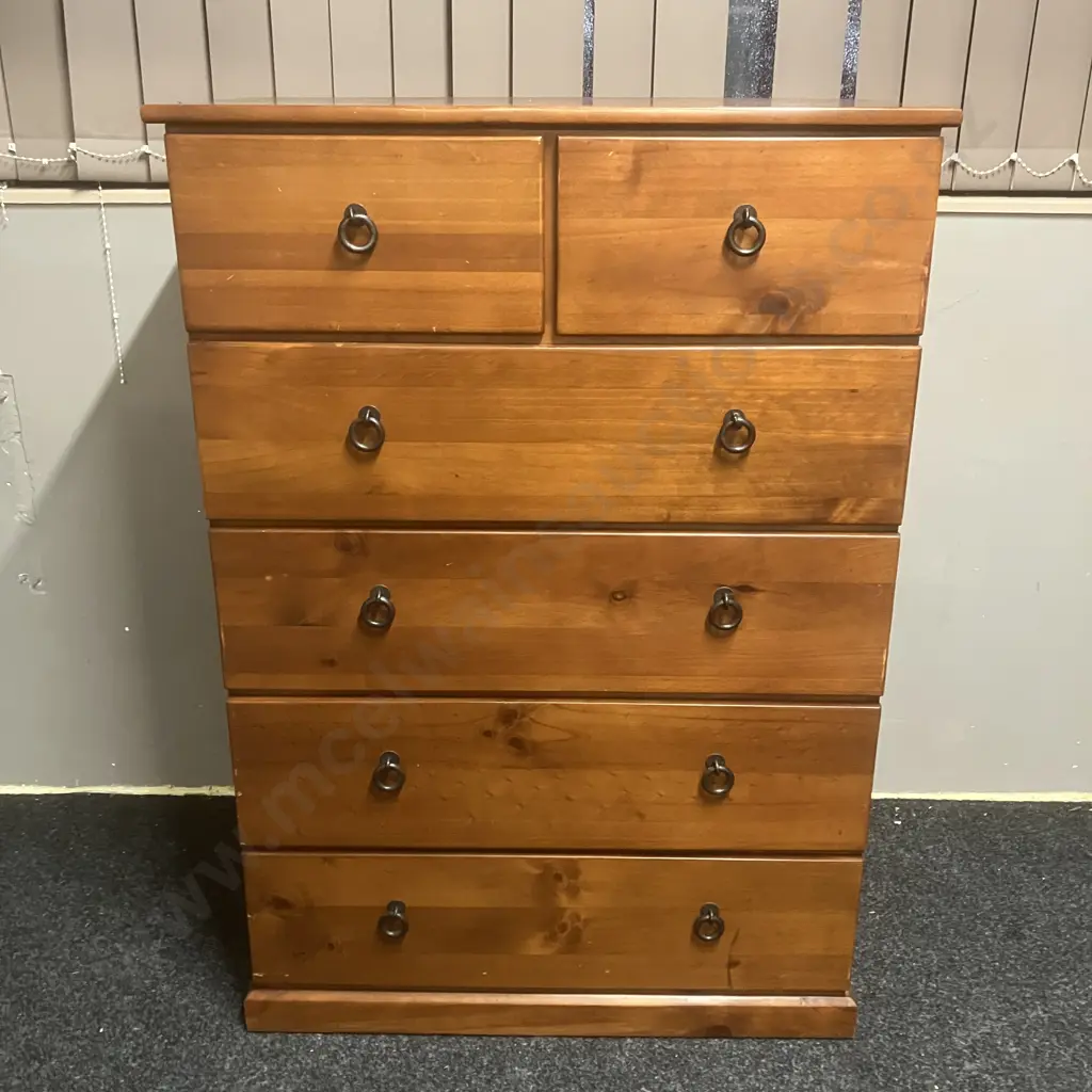 6 Drawer Wooden Tallboy With Black Metal Ring Handles. H115 W80 D40cm Image 1++