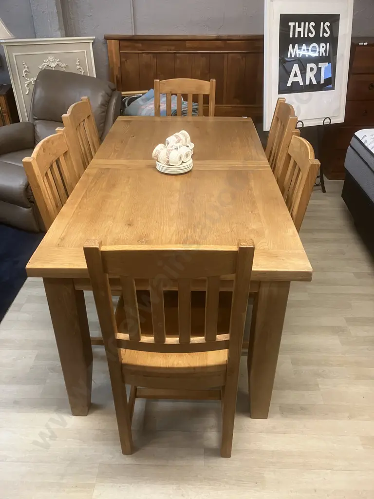 Early Settler Oak Hill Extension Dining Table With Six Early Settler Oak Hill Dining Chairs. H79 W180 D90cm Image 1++
