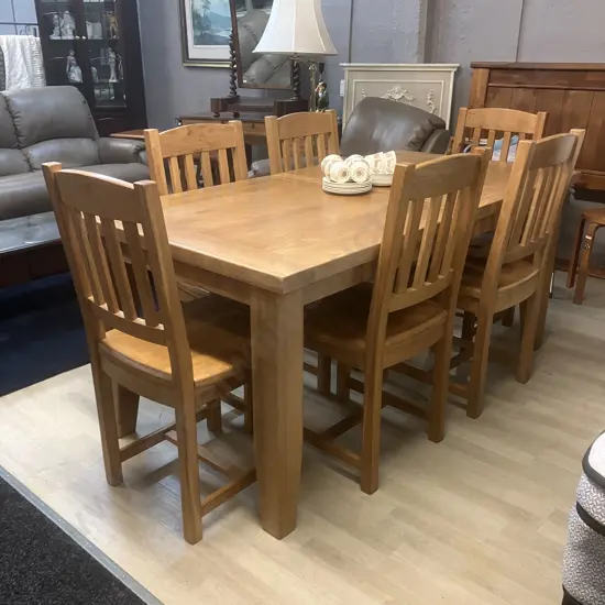 Early Settler Oak Hill Extension Dining Table With Six Early Settler Oak Hill Dining Chairs. H79 W180 D90cm