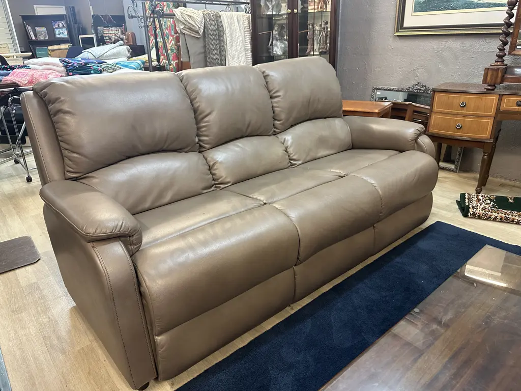 Mocha Leather Effect 3 Seater Sofa (As Found Condition) Image 1++
