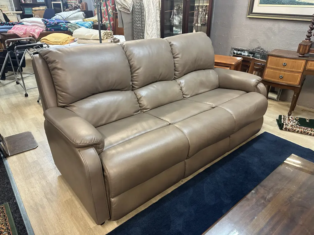 Mocha Leather Effect 3 Seater Sofa (As Found Condition) Image 1++