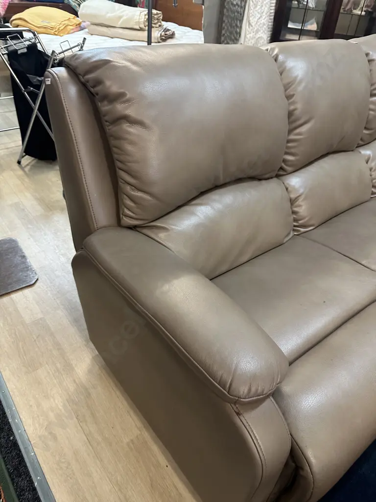 Mocha Leather Effect 3 Seater Sofa (As Found Condition) Image 1++