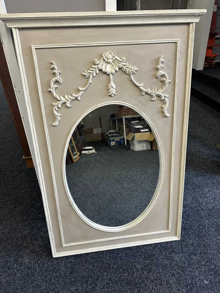 Cream Ornate Framed Oval Mirror H117cm, W80cm. Image 1++