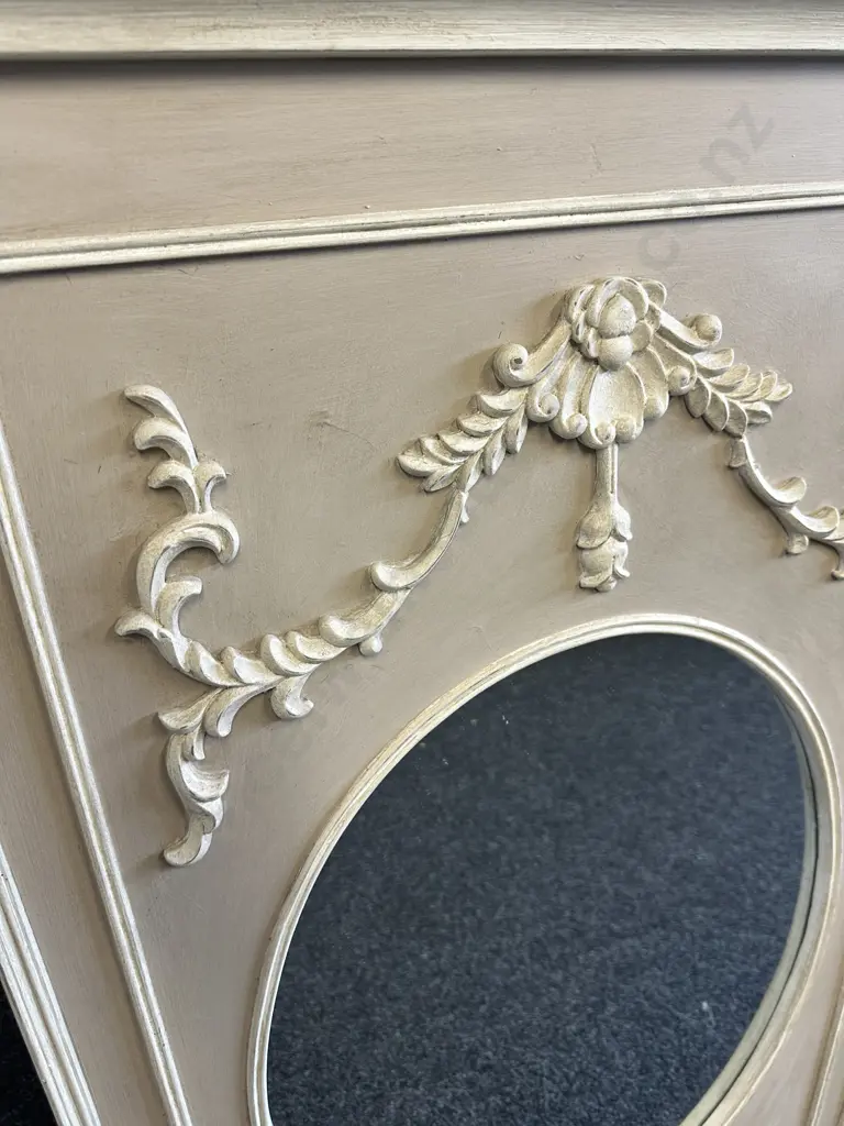 Cream Ornate Framed Oval Mirror H117cm, W80cm. Image 1++