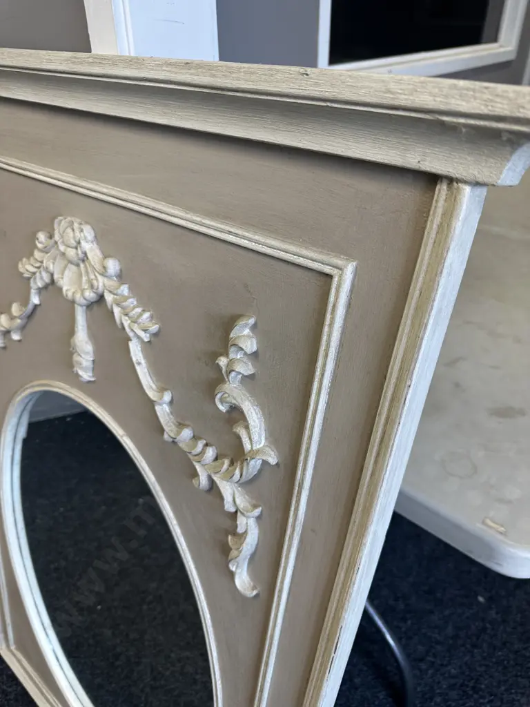 Cream Ornate Framed Oval Mirror H117cm, W80cm. Image 1++