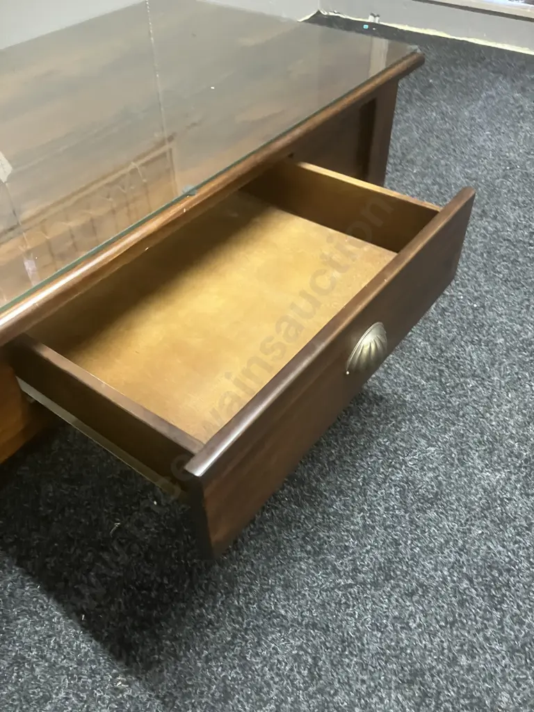 Wooden Coffee Table With Single Drawer & Glass Top. H40.5 W105 D55cm Image 1++