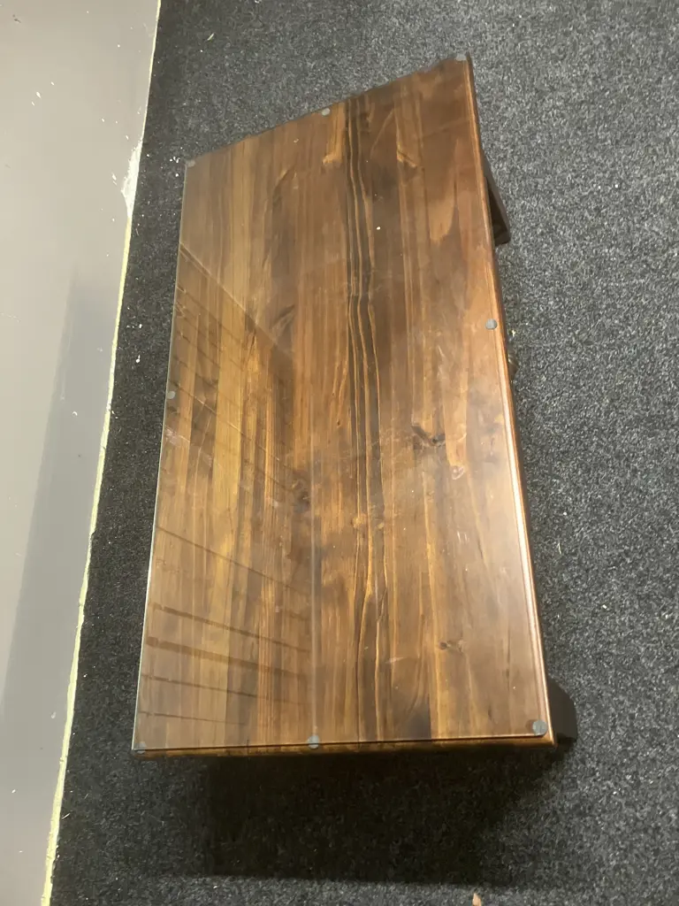 Wooden Coffee Table With Single Drawer & Glass Top. H40.5 W105 D55cm Image 1++