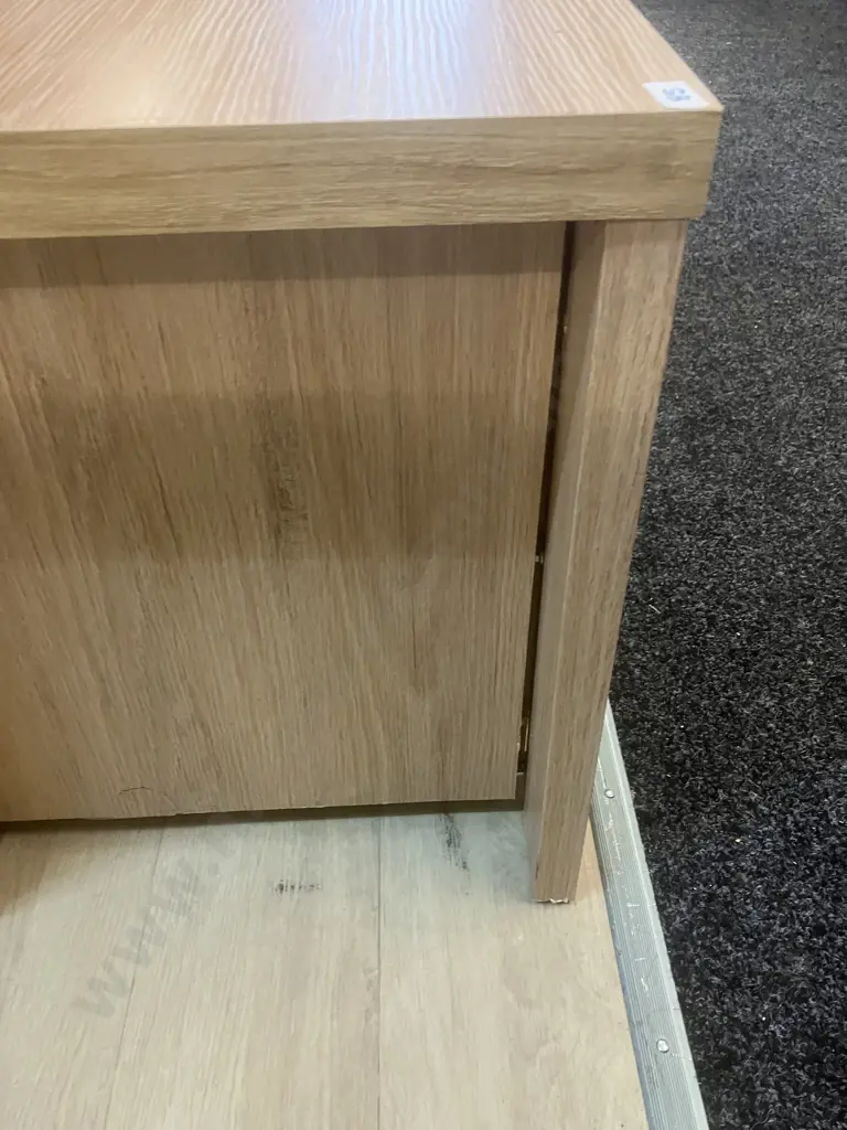 White Oak Effect TV Stand, 2 Soft Close Doors. H45 W150 D39cm (Needs Glue & Screws - As Found) Image 1++