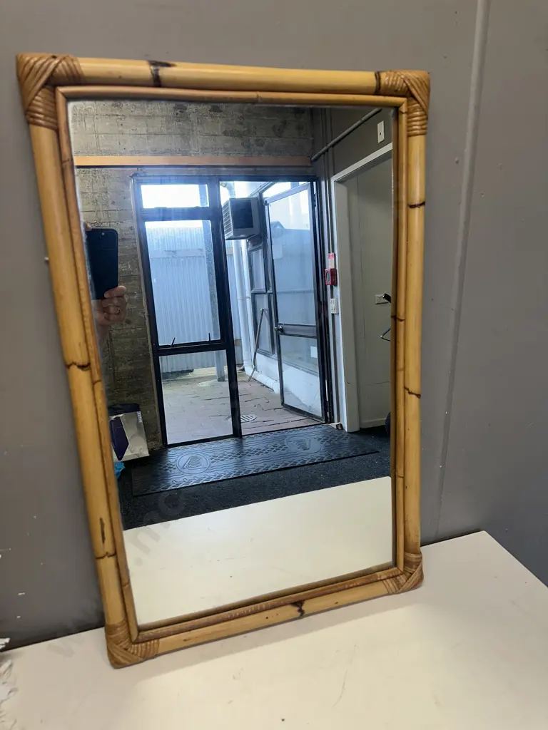 Cane Framed Rectangular Mirror H75,W48cm. Image 1++