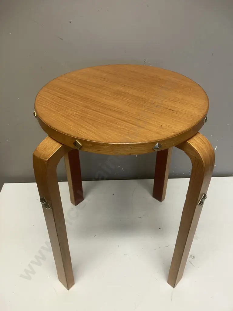 Wooden Stool With Metal Stud Details. 45.5 x 30cm Image 1++