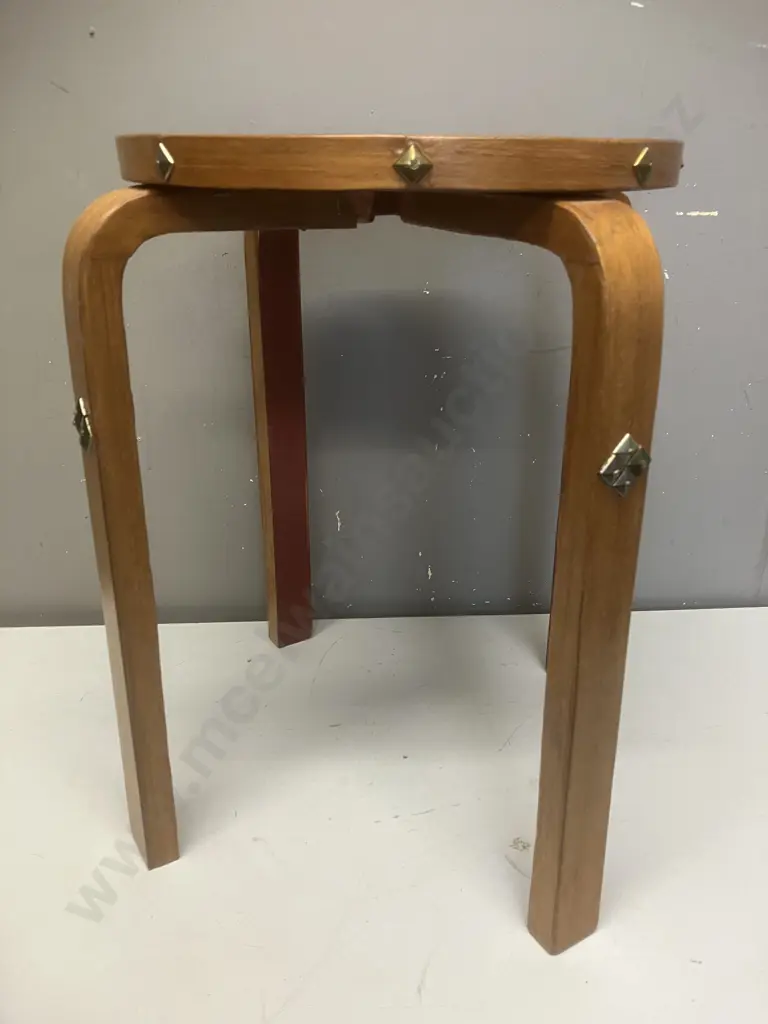 Wooden Stool With Metal Stud Details. 45.5 x 30cm Image 1++