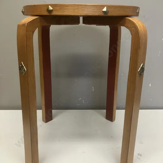 Wooden Stool With Metal Stud Details. 45.5 x 30cm