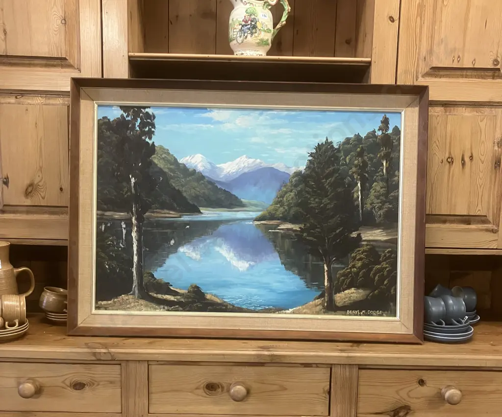 Beryl. M. Dodge Original Framed Artwork - "Lake Fergus" South Island. Signed. 70.5 x 98cm Image 1++