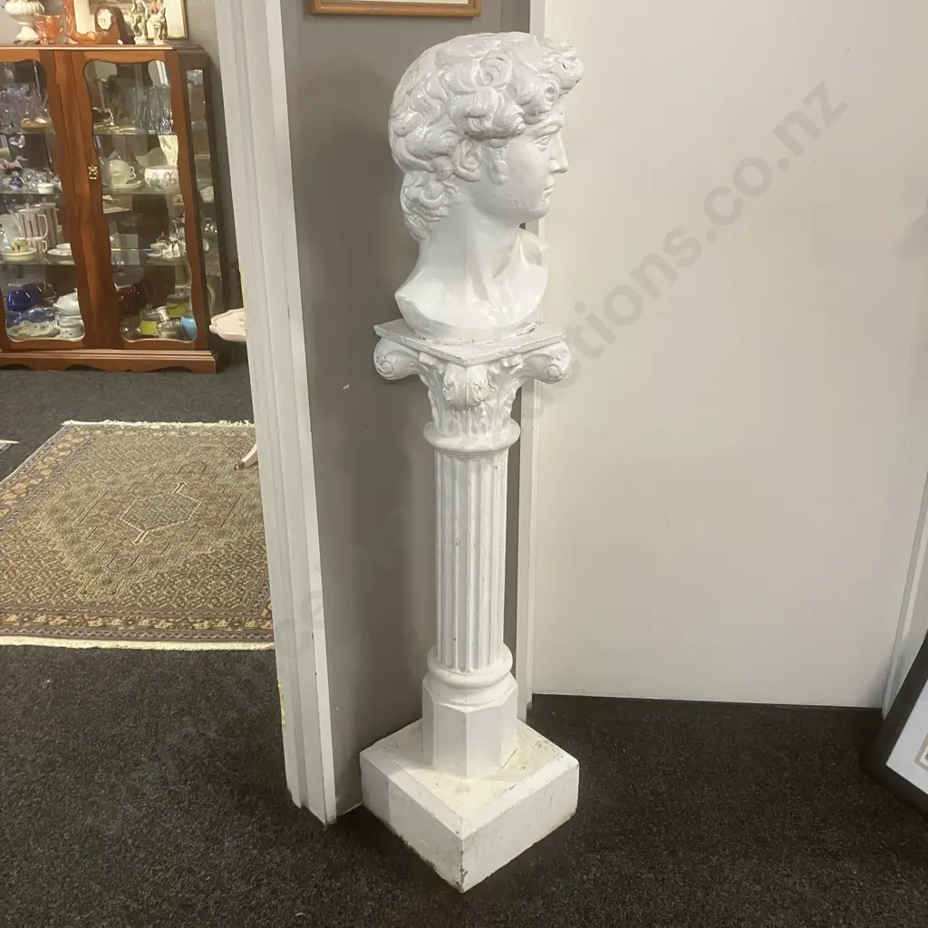 Concrete Bust of Michelangelo's David On Concrete Pedestal. H143cm Image 1++