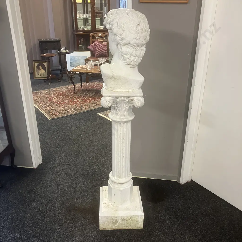 Concrete Bust of Michelangelo's David On Concrete Pedestal. H143cm Image 1++