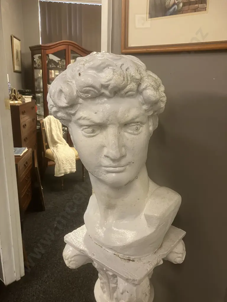 Concrete Bust of Michelangelo's David On Concrete Pedestal. H143cm Image 1++