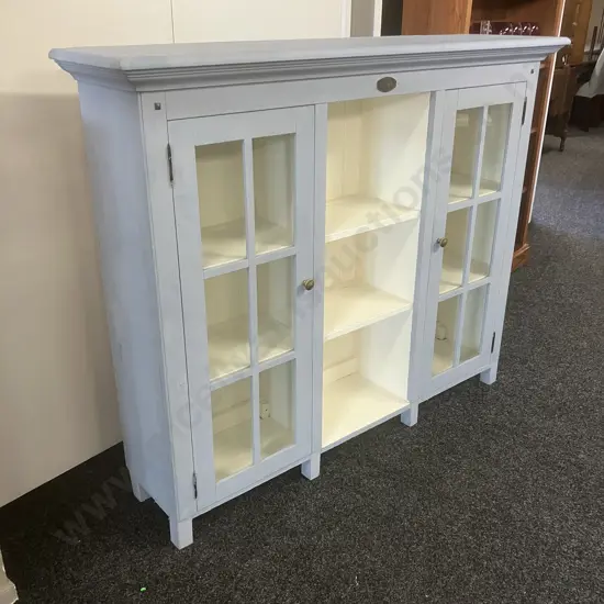 'The Villager Collection' Double Glass Door Display Cabinet Painted Blue & Cream. H125 W151.5 D36cm