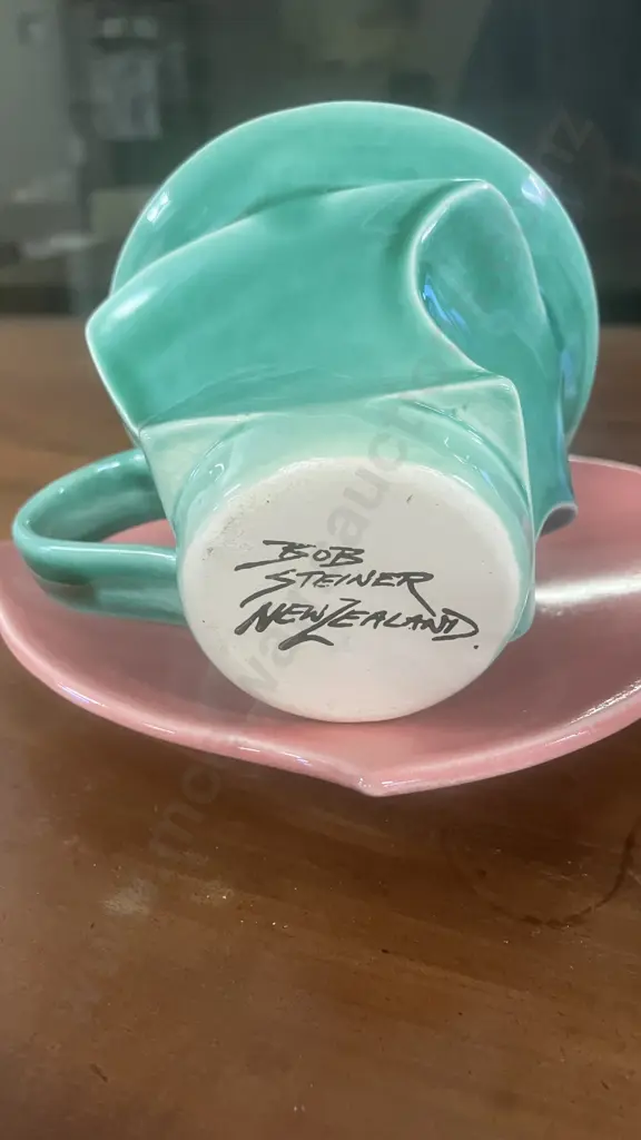 Pair of Bob Steiner Cups & Saucers, 1980's (Signature To Base c1984 -1986) Image 1++