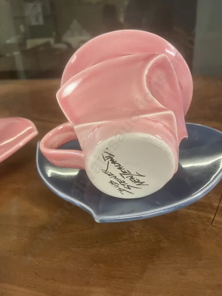 Pair of Bob Steiner Cups & Saucers, 1980's (Signature To Base c1984 -1986) Image 1++