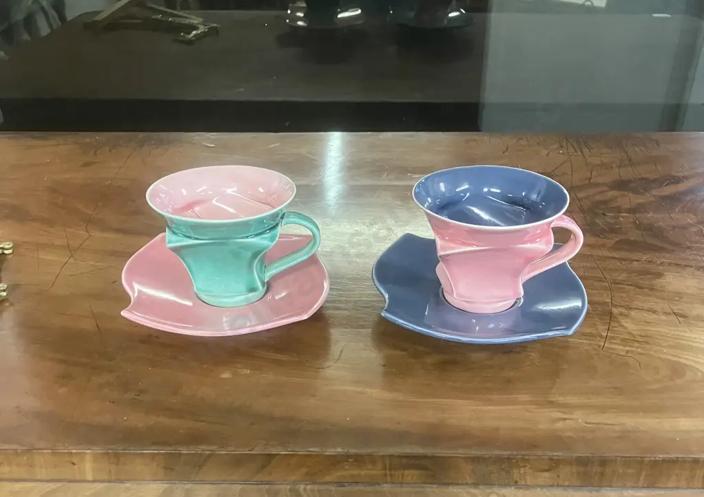 Pair of Bob Steiner Cups & Saucers, 1980's (Signature To Base c1984 -1986) Image 1++