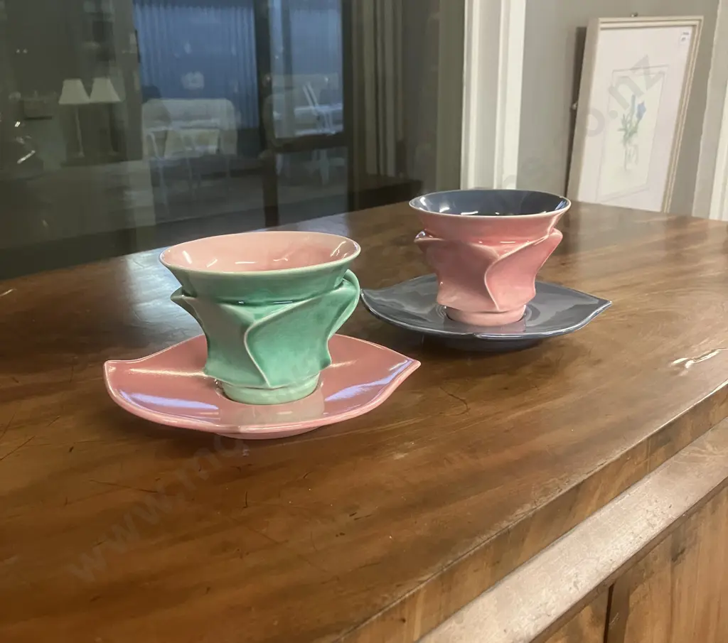 Pair of Bob Steiner Cups & Saucers, 1980's (Signature To Base c1984 -1986) Image 1++