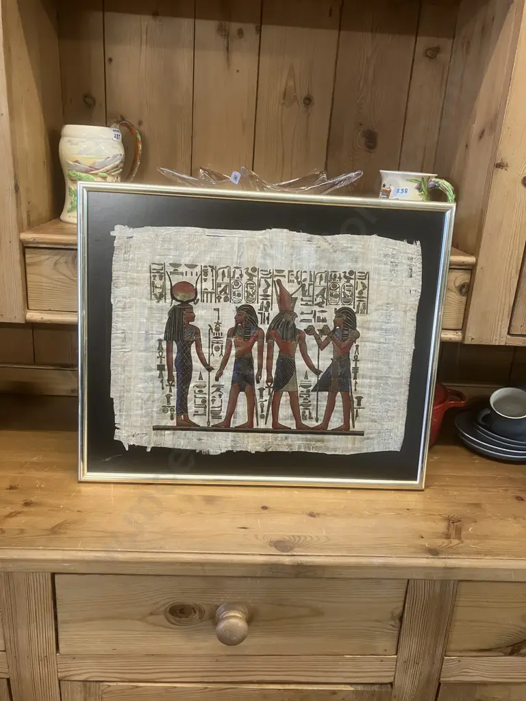 Vintage Egyptian Scene Hand Painted Papyrus With Artist Signature. 45 x 55cm Image 1++