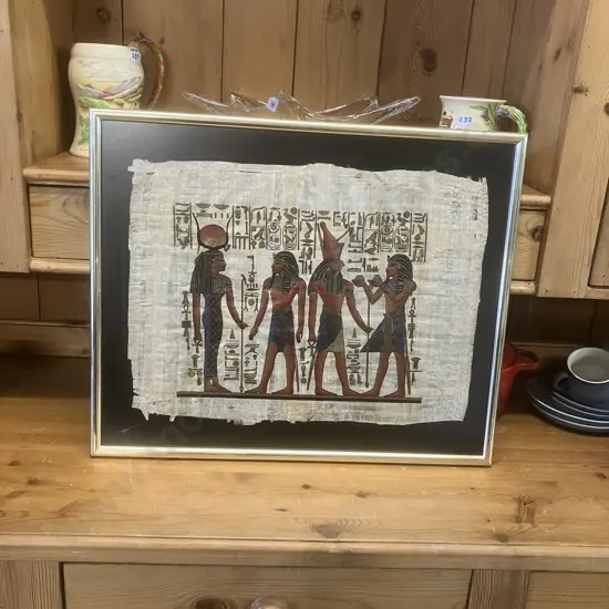 Vintage Egyptian Scene Hand Painted Papyrus With Artist Signature. 45 x 55cm