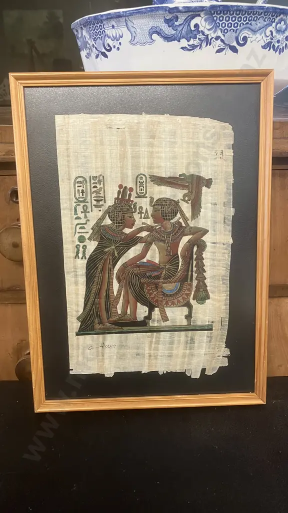 Vintage Egyptian Scene Hand Painted Papyrus With Artist Signature. 44 x 32cmcm Image 1++