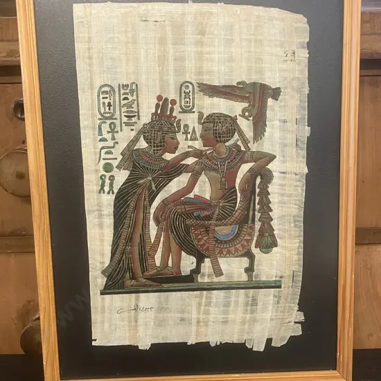 Vintage Egyptian Scene Hand Painted Papyrus With Artist Signature. 44 x 32cmcm
