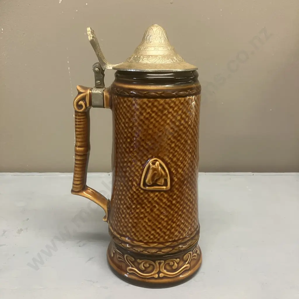 Vintage Musical Horse Head Beer Stein - Vales, Made in Japan 1970s, Pewter Lid. H23.5cm Image 1++