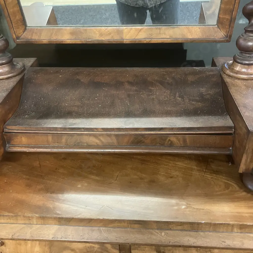 Victorian Antique Barley Twist Mahogany Dressing Mirror, Hinged Compartment, Swing Mirror. H87 W68 D36cm Image 1++