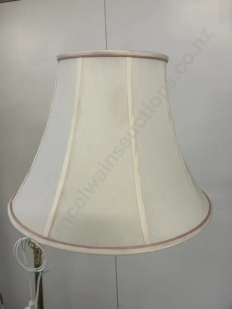 Brass Finish Swing Arm Floor Lamp, Double Adjustments. White Shade With Rose Pink Beading. H167cm Image 1++