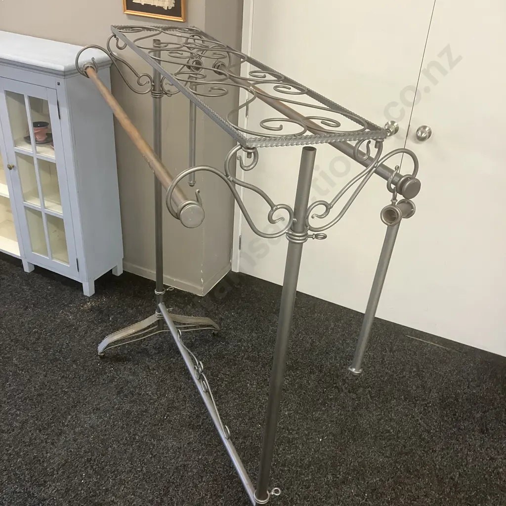 Vintage Wrought Iron Garment Rack With Scroll Ends & Wheels. Extensions For Ends. H147 W120 D60cm Image 1++