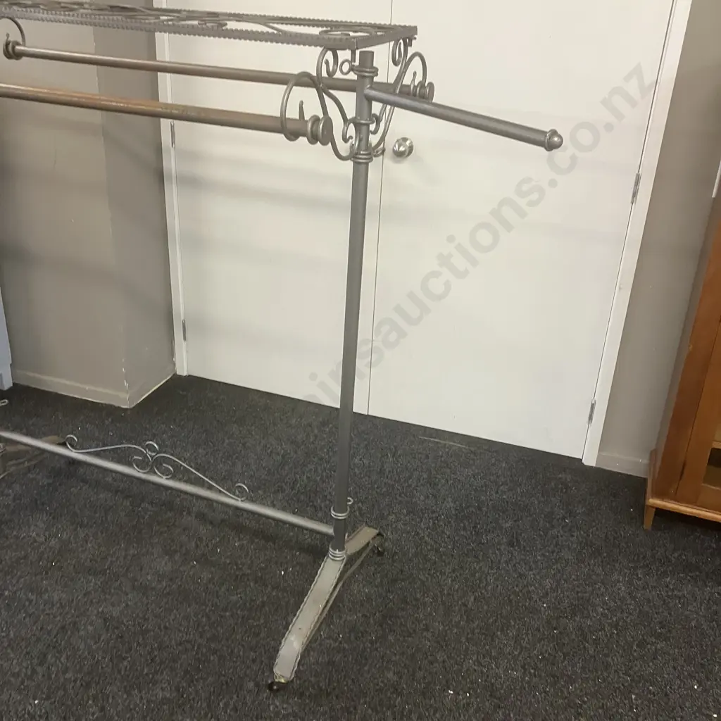 Vintage Wrought Iron Garment Rack With Scroll Ends & Wheels. Extensions For Ends. H147 W120 D60cm Image 1++