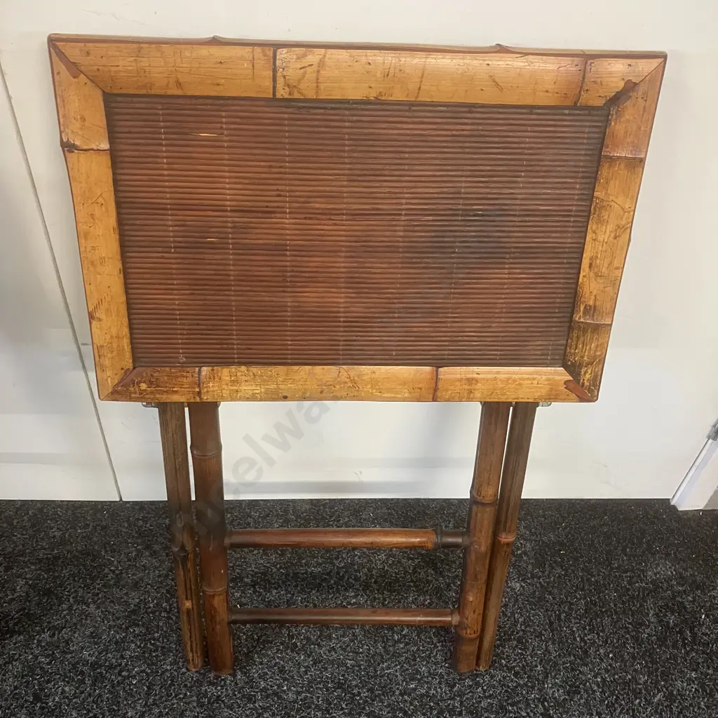 Pair of Bamboo Folding Side Tables. H67 W49 D33cm Image 1++