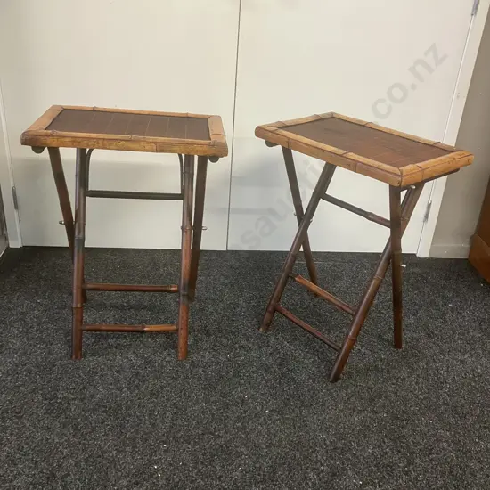 Pair of Bamboo Folding Side Tables. H67 W49 D33cm