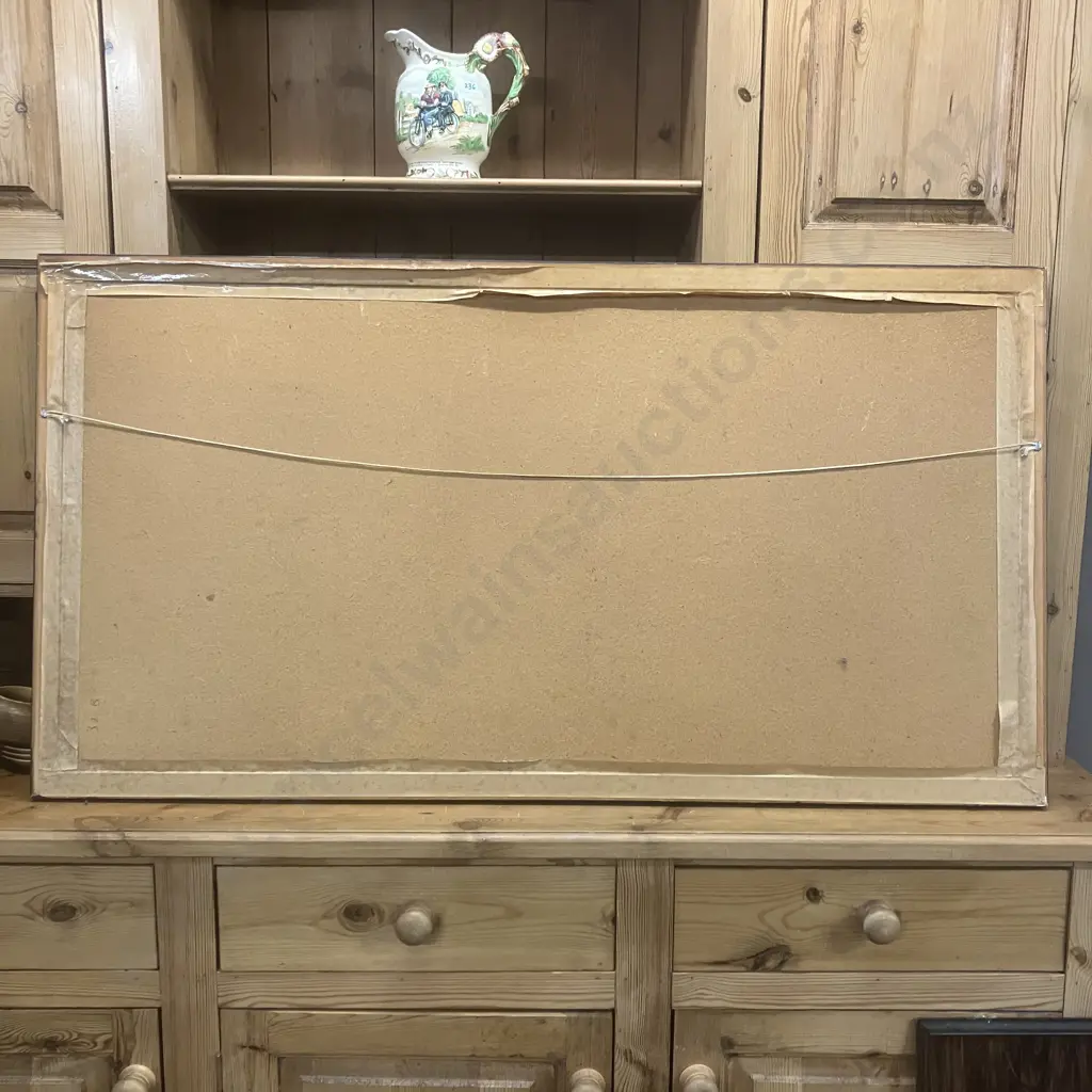 Oil Painting Outback Scene With Gum Trees & Windmill Signed Fields. 128 x 68.5cm Image 1++