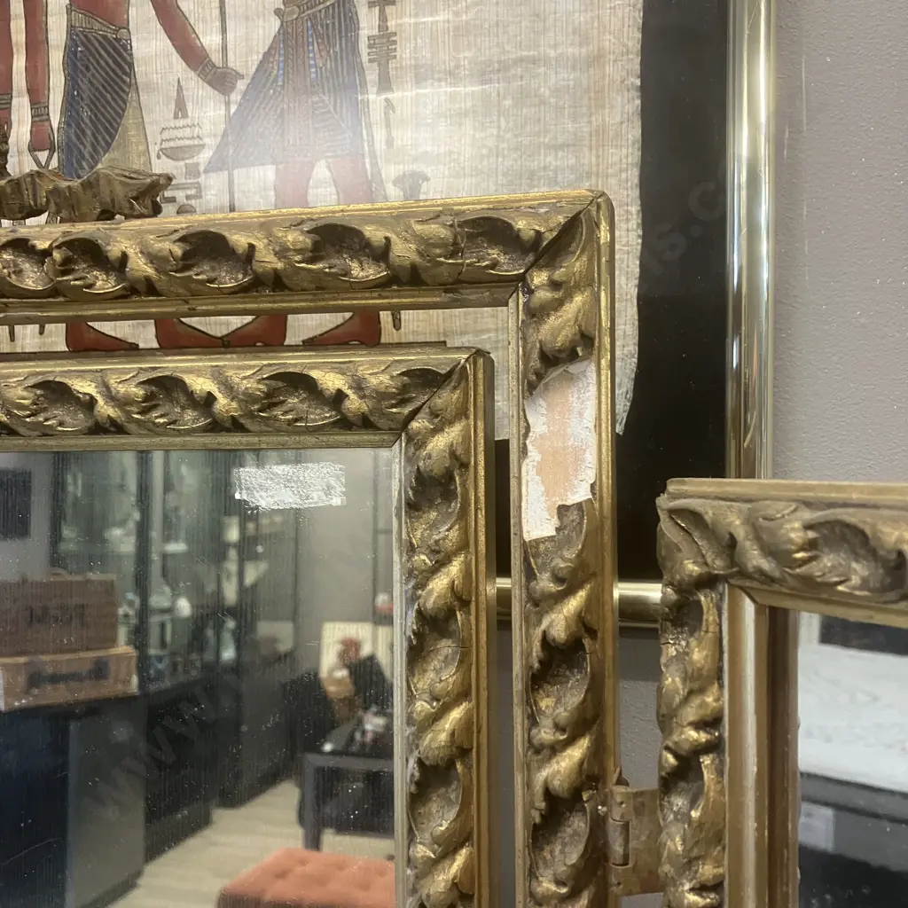 Antique Ornate Plaster On Wood Triptych Vanity Mirror. 55 x 92cm (As Found) Image 1++