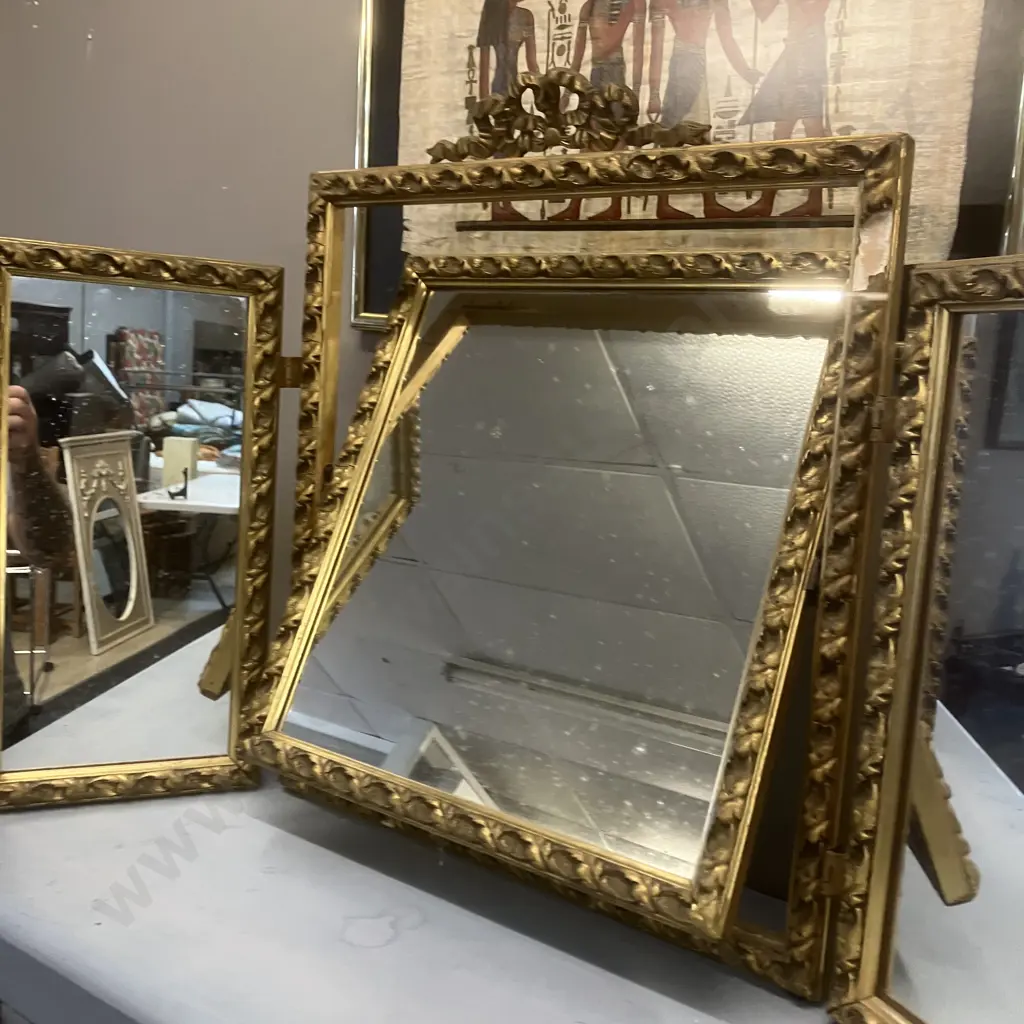 Antique Ornate Plaster On Wood Triptych Vanity Mirror. 55 x 92cm (As Found) Image 1++