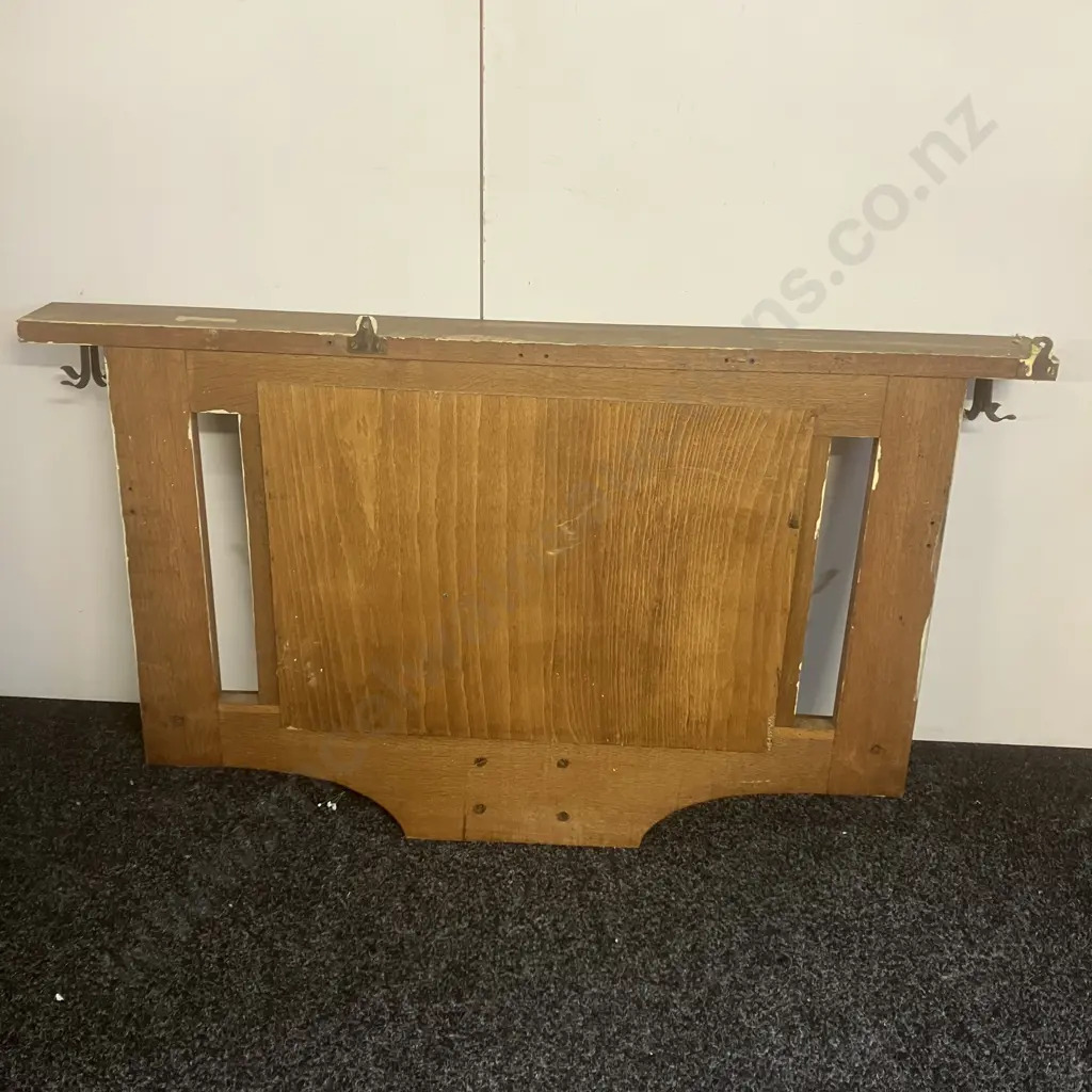 Arts & Craft Oak Coat Rack With Steel Hooks & Revolving Cap Hooks. H60 W102 D13cm Image 1++