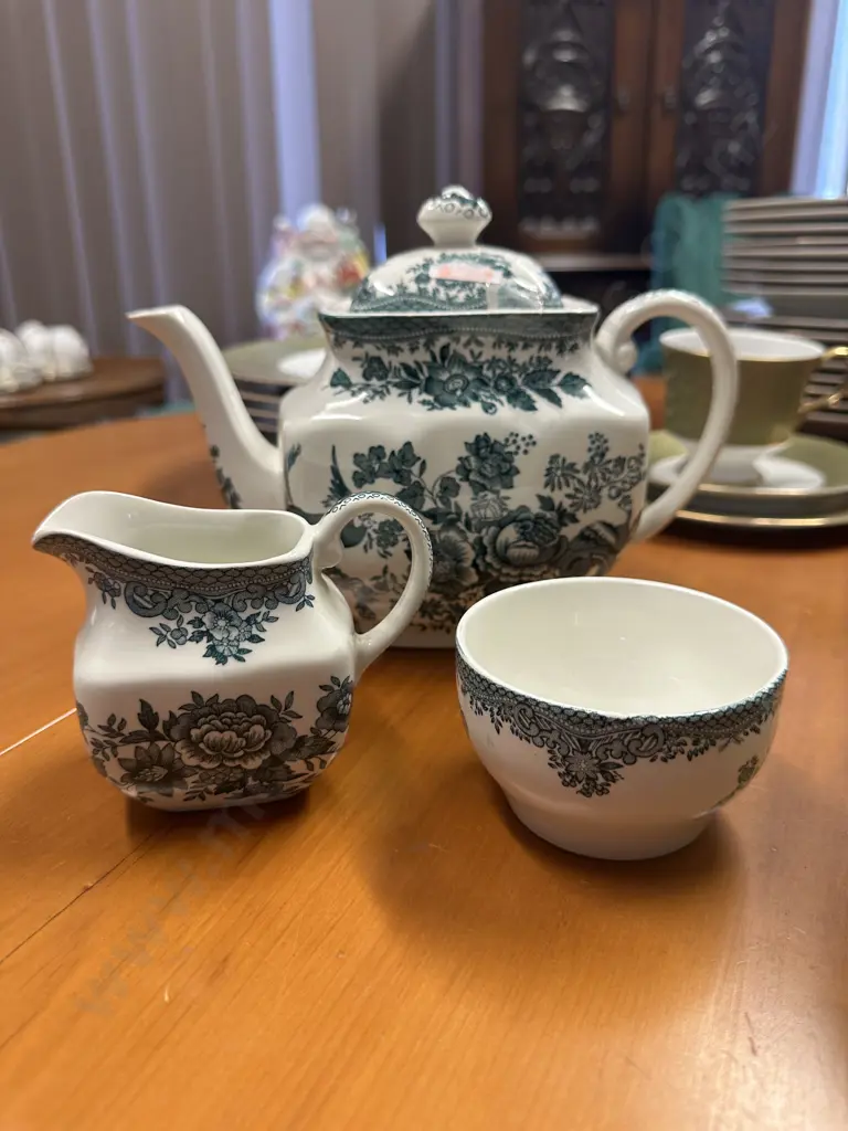 Enoch Wedgwood Asiatic PheasantsTeapot, Creamer & Sugar Bowl Image 1++