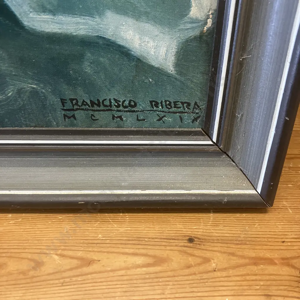 Vintage Framed Print "Contemplacion" Oleo De Francisco Ribera. 80 x 63cm Image 1++