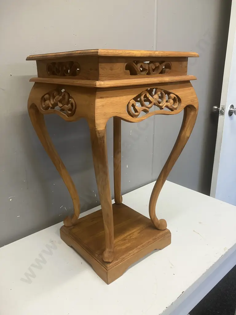 Teak Oriental Plant Stand Display Table. H58 W35 D34.5cm Image 1++