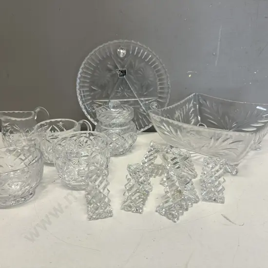 Selection Of Vintage Crystal Items Including Square Bowl, Napkin Holders Etc