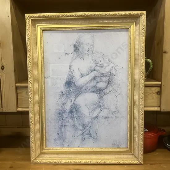 Raphael's Madonna & Child Art Print In Ornate Gilt Frame. 67.5 x 51.5cm
