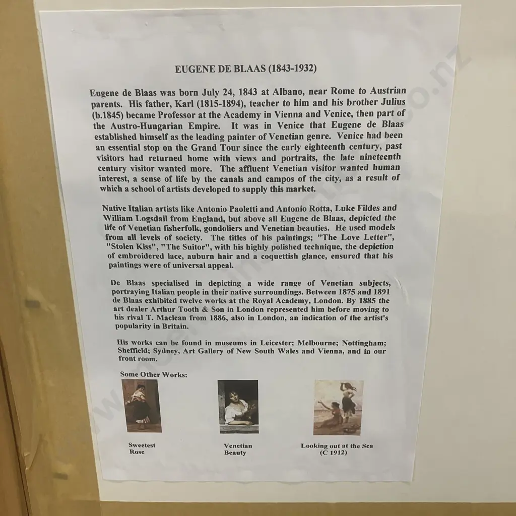 Eugene De Blaas The Balcony (1911) Glazed Framed Art Print. 105.5 x 80cm Image 1++